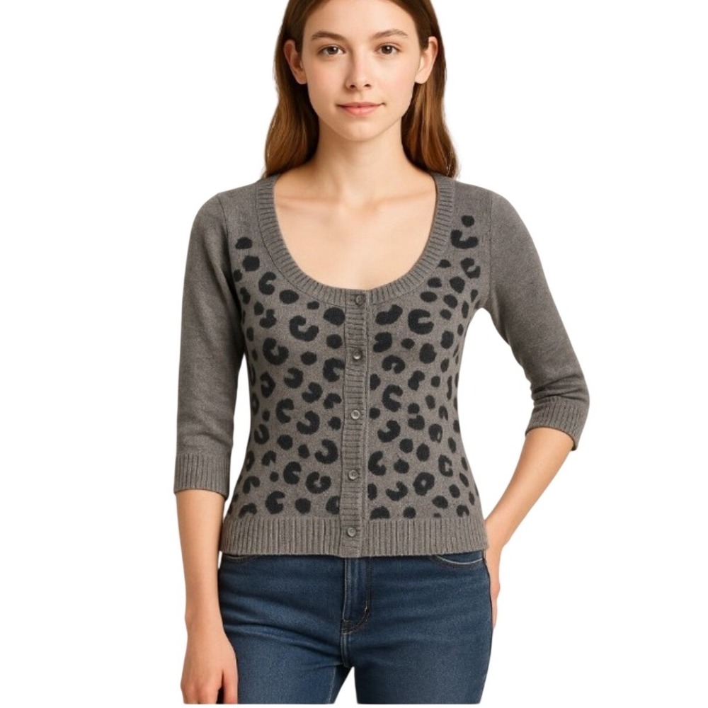 American Eagle Leopard Cardigan Brown Black Cotton Wool Size M Indie Sleaze‎